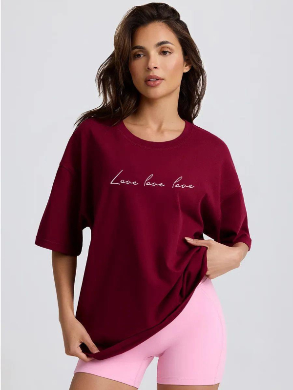 Pamučni T-shirt s 3D otiskom, okrugli izrez, kratki rukavi, slobodan kroj, srednja duljina