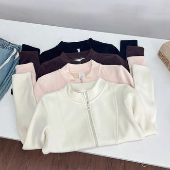 Mikina od pamuka-elastana, debeli materijal, okrugli ovratnik, dugi rukavi, standardna duljina, casual japansko-korejski stil