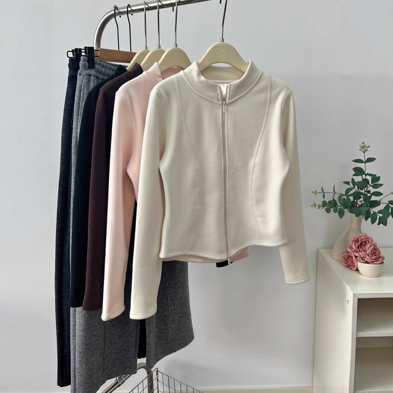 Mikina od pamuka-elastana, debeli materijal, okrugli ovratnik, dugi rukavi, standardna duljina, casual japansko-korejski stil