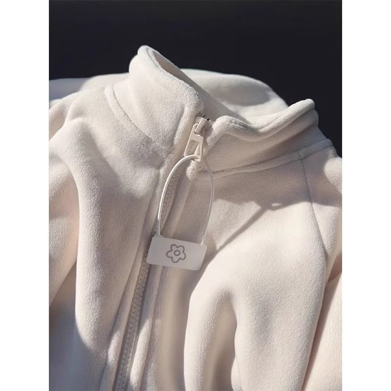 Jachetă chenille velvet cu guler înalt și fermoar, amestec spandex sub 30%, primăvara 2025, stil private-outfit socialite