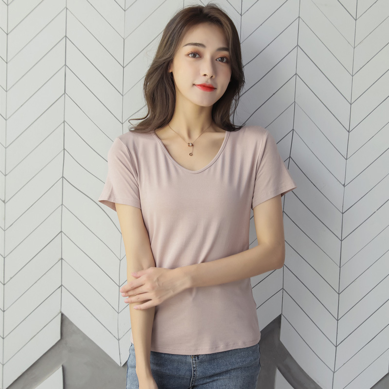 Ženski T-shirt od modalnog vlakna sa spandeksom, V-izrez, dugi rukavi, uski kroj