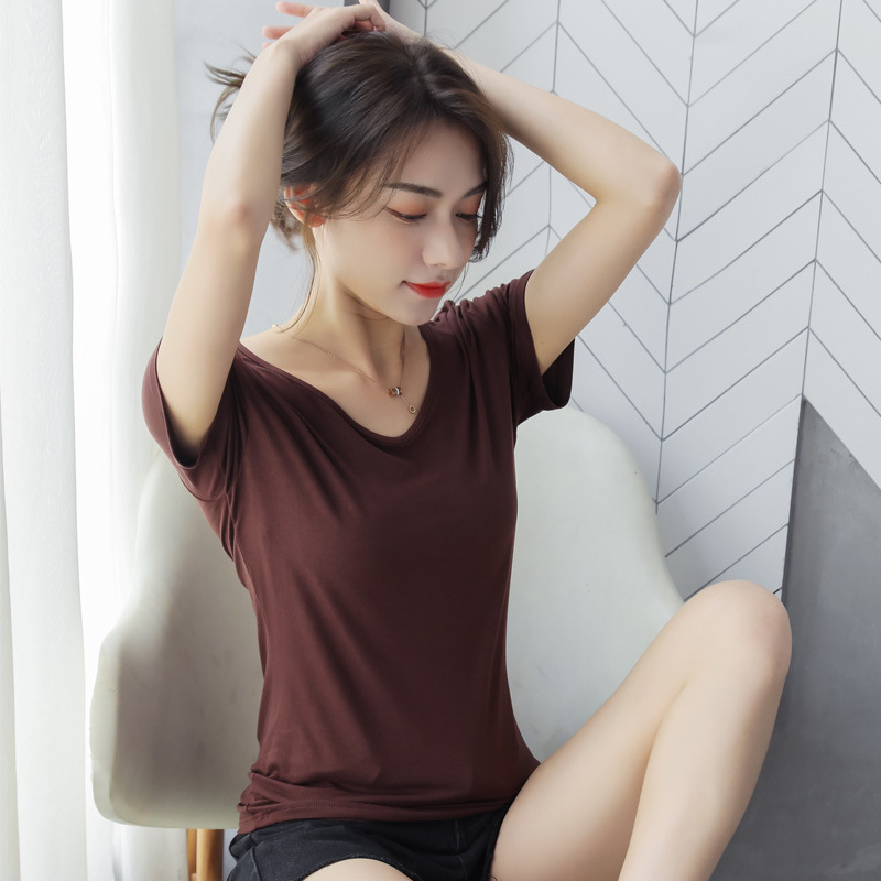 Ženski T-shirt od modalnog vlakna sa spandeksom, V-izrez, dugi rukavi, uski kroj