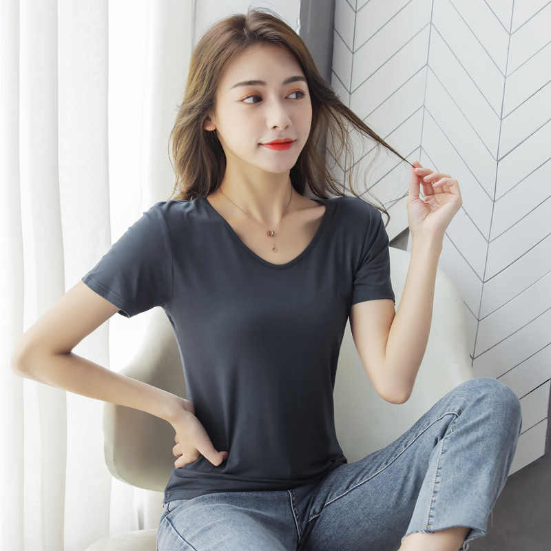 Ženski T-shirt od modalnog vlakna sa spandeksom, V-izrez, dugi rukavi, uski kroj