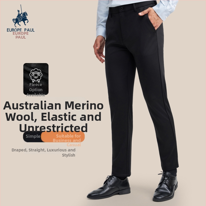 Pánske nohavice z vlneného materiálu – rovný strih, stredná výška pásu, zmes vlneného a kašmírového vlákna, bez žehlenia, do kancelárie, s viacerými vreckami