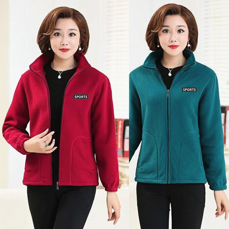 Ženska jakna od polar fleece sa zatvaračem, izvezenim logom, gradski ležeran kroj