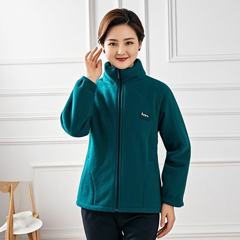 Ženska jakna od polar fleece sa zatvaračem, izvezenim logom, gradski ležeran kroj