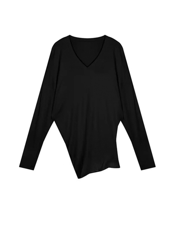 Tricou damă decolteu în V, mâneci lungi, viscoză, croială lejeră