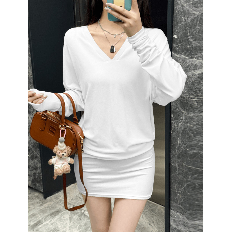 Tricou damă decolteu în V, mâneci lungi, viscoză, croială lejeră