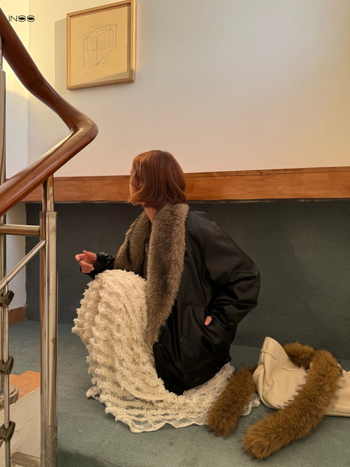 Kožená bunda z umelej kože s kožušným golierom, Turn-Down golier, voľný strih, jednoredové zapínanie