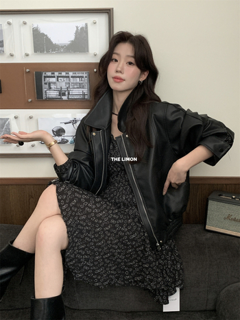 Dámska PU kožená bunda so stojacim golierom, zips, dlhé rukávy, jeseň 2025