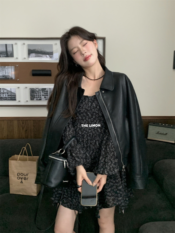 Dámska PU kožená bunda so stojacim golierom, zips, dlhé rukávy, jeseň 2025