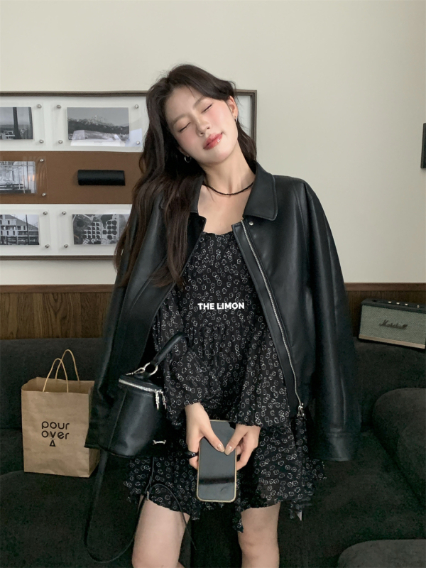 Dámska PU kožená bunda so stojacim golierom, zips, dlhé rukávy, jeseň 2025