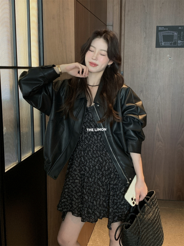 Dámska PU kožená bunda so stojacim golierom, zips, dlhé rukávy, jeseň 2025