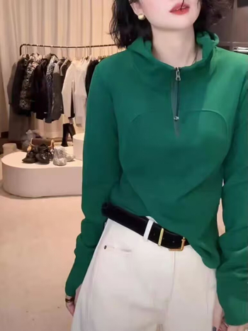 Hanorac damă din bumbac cu glugă, croială lejeră, mâneci lungi, material subțire, primăvara 2025