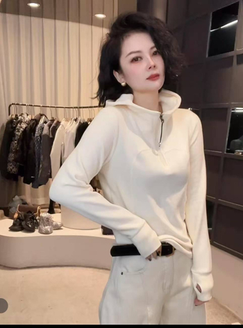 Hanorac damă din bumbac cu glugă, croială lejeră, mâneci lungi, material subțire, primăvara 2025