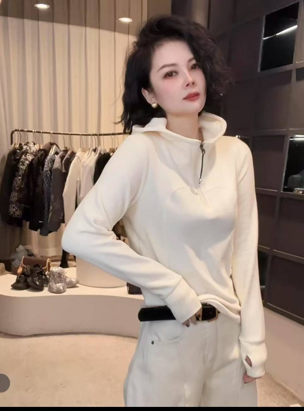 Hanorac damă din bumbac cu glugă, croială lejeră, mâneci lungi, material subțire, primăvara 2025