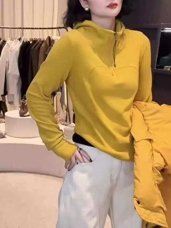 Hanorac damă din bumbac cu glugă, croială lejeră, mâneci lungi, material subțire, primăvara 2025