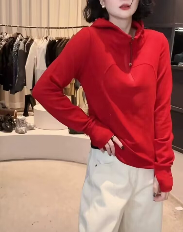 Hanorac damă din bumbac cu glugă, croială lejeră, mâneci lungi, material subțire, primăvara 2025