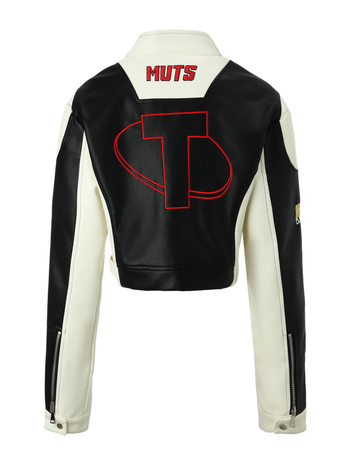 Moteriška PU odinė moto striukė su stovinčia apykakle, užtrauktukas, ilgos rankovės, nugaros 3D siuvinėjimas