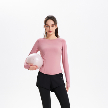Γυναικειό μακρύ μανίκί αθλητικό τόπ για yoga και τρέξιμο, πολυεστέρας, Slim Fit, στρογγυλή λαιμόκοψη, κανονικό μήκος (Polyester • Slim Fit • Round Neck • Regular Length)