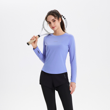 Γυναικειό μακρύ μανίκί αθλητικό τόπ για yoga και τρέξιμο, πολυεστέρας, Slim Fit, στρογγυλή λαιμόκοψη, κανονικό μήκος (Polyester • Slim Fit • Round Neck • Regular Length)