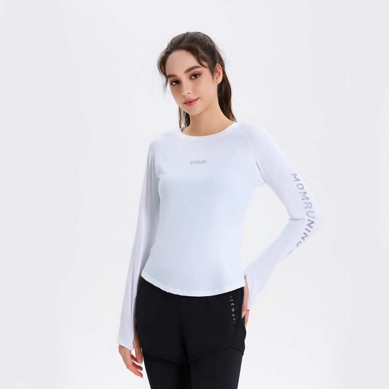 Γυναικειό μακρύ μανίκί αθλητικό τόπ για yoga και τρέξιμο, πολυεστέρας, Slim Fit, στρογγυλή λαιμόκοψη, κανονικό μήκος (Polyester • Slim Fit • Round Neck • Regular Length)