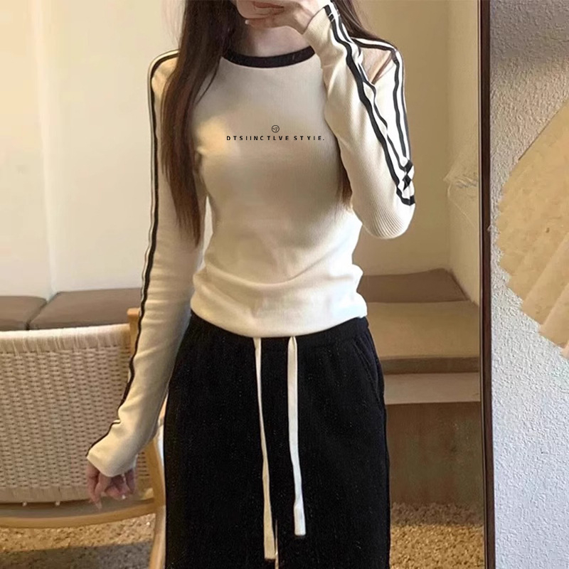 Ženska pamuk majica s dugim rukavima, okrugli izrez, print s anime tekstom, šivani detalji, slim fit, jesen 2025