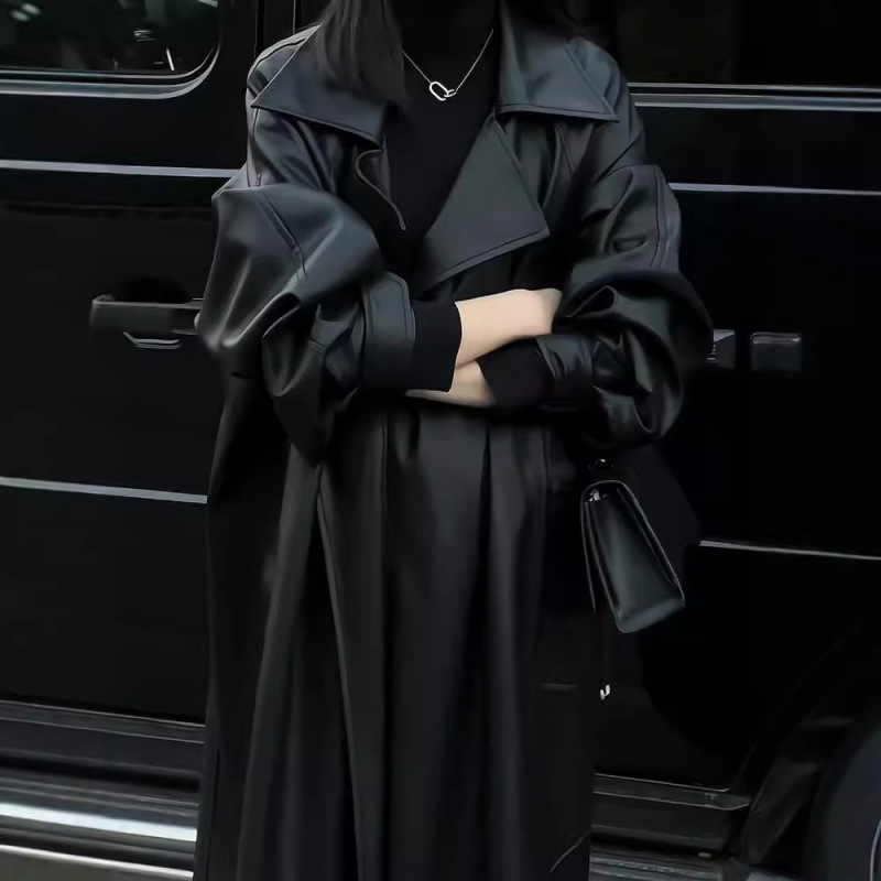 No mākslīgās ādas jaka - Korejas stils, uzvalka apkakle, vidējā garuma