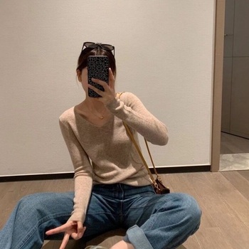 Džemper od vune i kašmira, slim fit, V-izrez, tanak pleteni