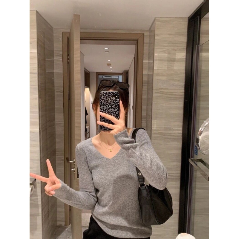 Džemper od vune i kašmira, slim fit, V-izrez, tanak pleteni