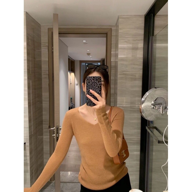 Džemper od vune i kašmira, slim fit, V-izrez, tanak pleteni