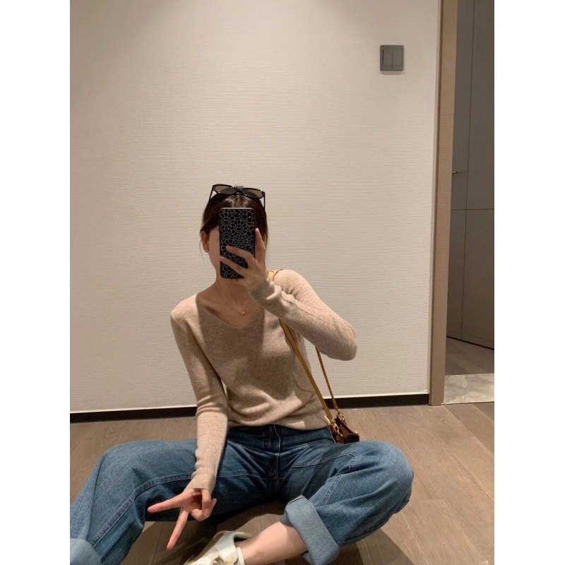 Džemper od vune i kašmira, slim fit, V-izrez, tanak pleteni