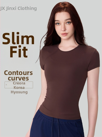 Dámske joga tričko - úzky strih, okrúhly výstrih, krátke rukávy, dĺžka po boky, Nylon 91%/Spandex 9% (150 g)