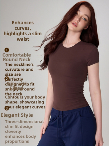 Dámske joga tričko - úzky strih, okrúhly výstrih, krátke rukávy, dĺžka po boky, Nylon 91%/Spandex 9% (150 g)