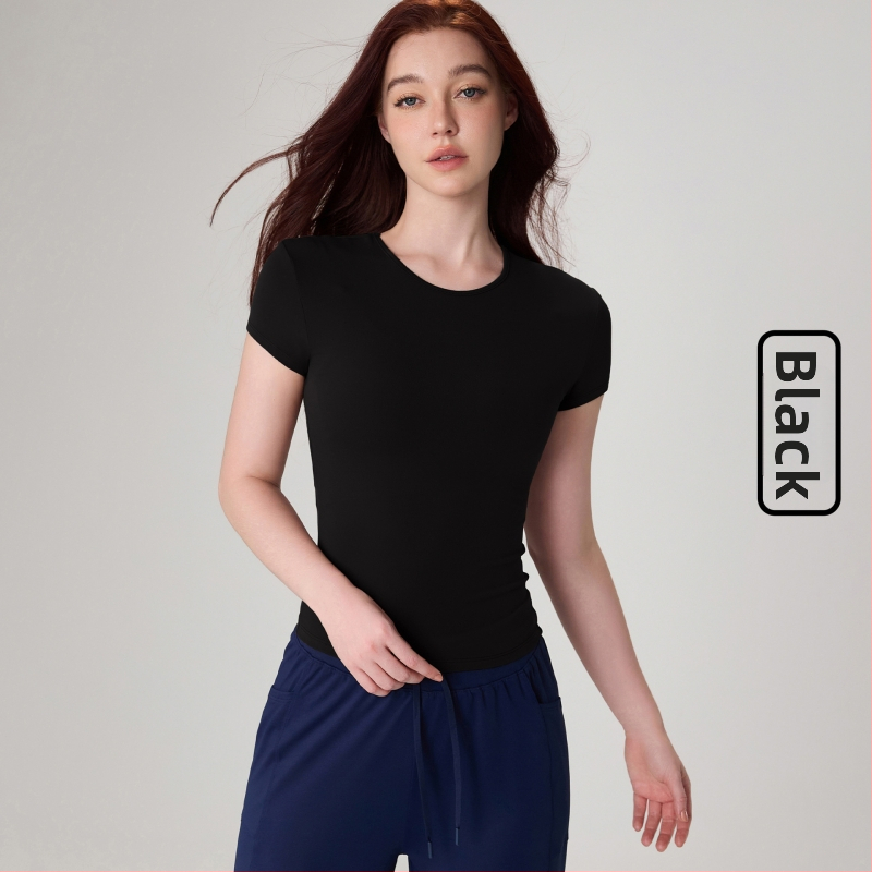 Dámske joga tričko - úzky strih, okrúhly výstrih, krátke rukávy, dĺžka po boky, Nylon 91%/Spandex 9% (150 g)