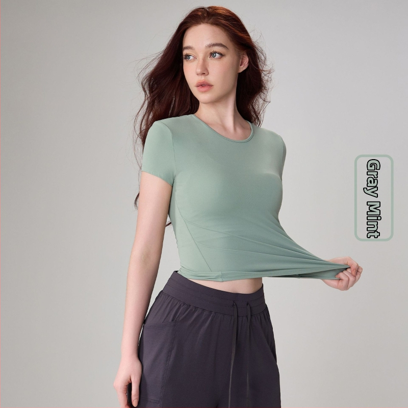 Dámske joga tričko - úzky strih, okrúhly výstrih, krátke rukávy, dĺžka po boky, Nylon 91%/Spandex 9% (150 g)