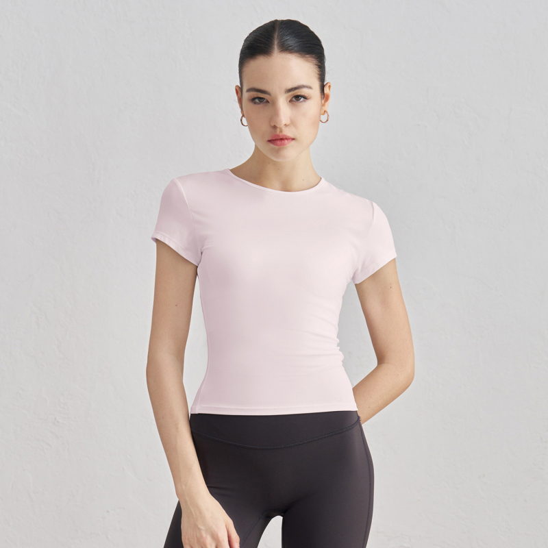 Dámske joga tričko - úzky strih, okrúhly výstrih, krátke rukávy, dĺžka po boky, Nylon 91%/Spandex 9% (150 g)