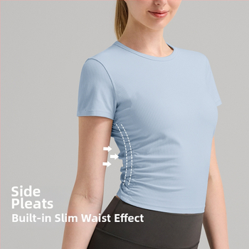 INFLACHI Dámske jogové tričko — rýchloschnúce, pásový strih, dĺžka do bokov, krátke rukávy, materiál: 78% nylon, 22% lycra