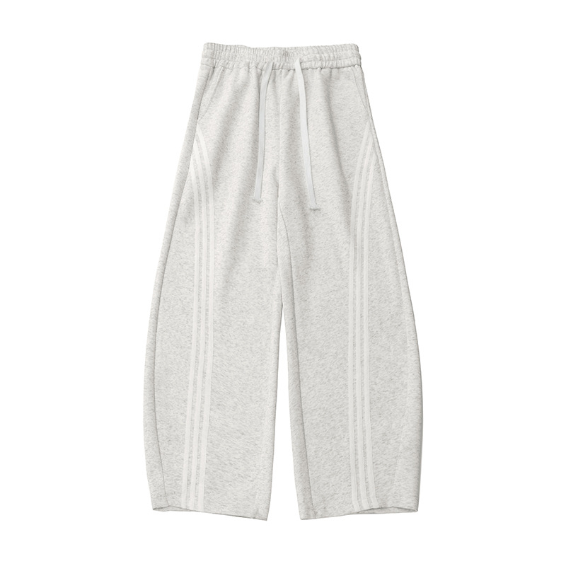 Texturované voľno strihané športové nohavice s bočnými pruhmi, voľné, stredný pás, šnúrkové zapínanie, zmes bavlny a polyesteru