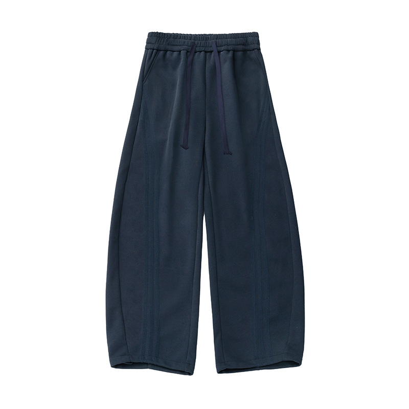 Texturované voľno strihané športové nohavice s bočnými pruhmi, voľné, stredný pás, šnúrkové zapínanie, zmes bavlny a polyesteru