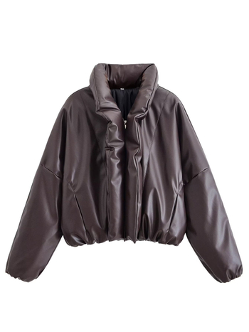 PU kožna jakna sa zip zatvaračem, patchwork detalji, rever ovratnik, poliester tkanina, gradski stil