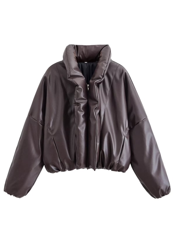PU kožna jakna sa zip zatvaračem, patchwork detalji, rever ovratnik, poliester tkanina, gradski stil