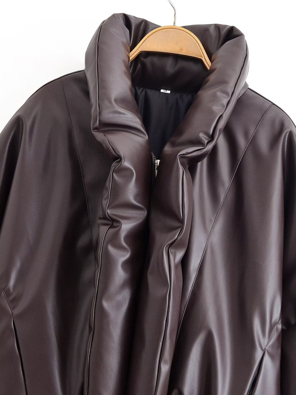 PU kožna jakna sa zip zatvaračem, patchwork detalji, rever ovratnik, poliester tkanina, gradski stil