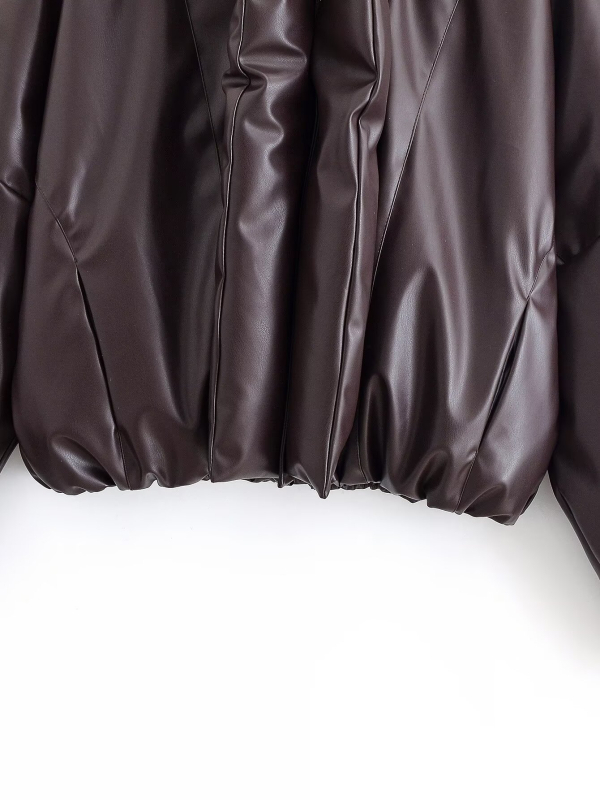 PU kožna jakna sa zip zatvaračem, patchwork detalji, rever ovratnik, poliester tkanina, gradski stil