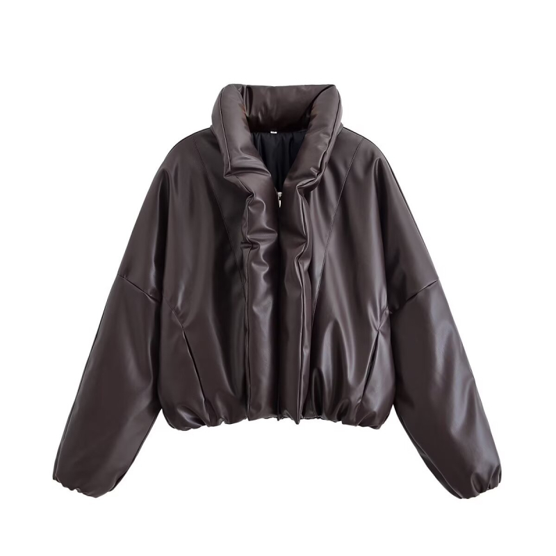 PU kožna jakna sa zip zatvaračem, patchwork detalji, rever ovratnik, poliester tkanina, gradski stil
