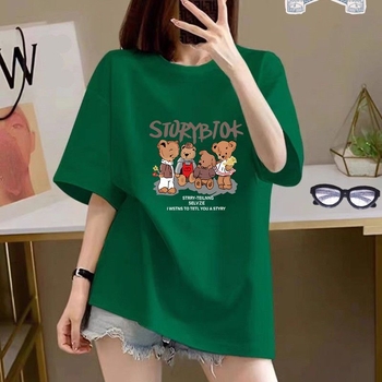 Ženska majica od pamuka s kratkim rukavima, anime print, okrugli izrez, slim fit, standardna duljina