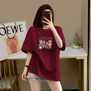 Ženska majica od pamuka s kratkim rukavima, anime print, okrugli izrez, slim fit, standardna duljina