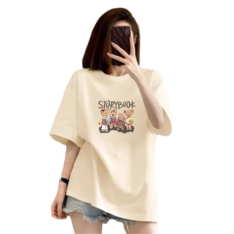 Ženska majica od pamuka s kratkim rukavima, anime print, okrugli izrez, slim fit, standardna duljina