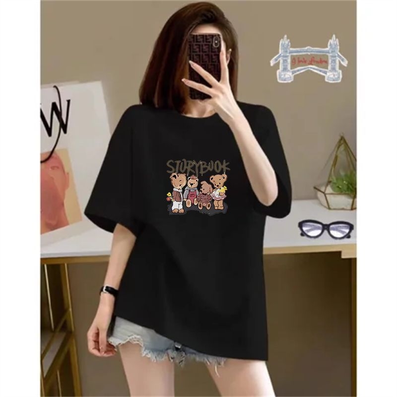 Ženska majica od pamuka s kratkim rukavima, anime print, okrugli izrez, slim fit, standardna duljina