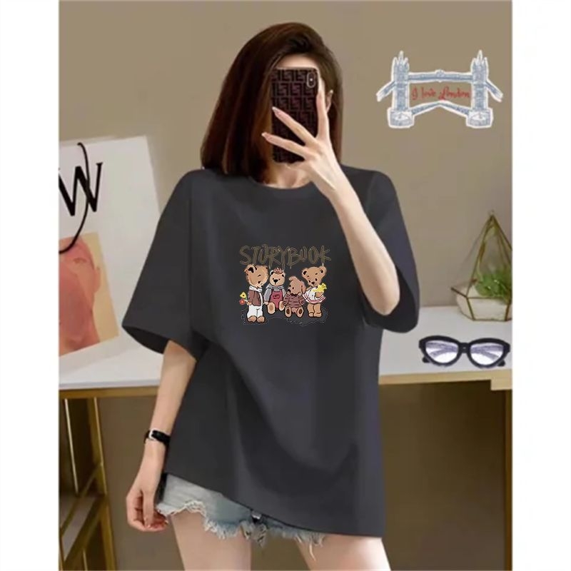 Ženska majica od pamuka s kratkim rukavima, anime print, okrugli izrez, slim fit, standardna duljina